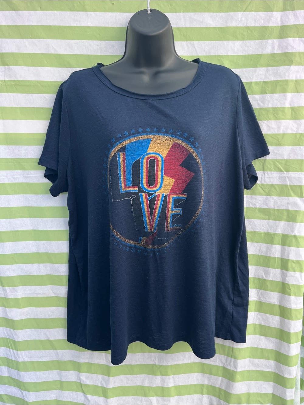 Jessica Simpson Navy Short Sleeve Tee with Multicolor Glitter 'LOVE' Graphic